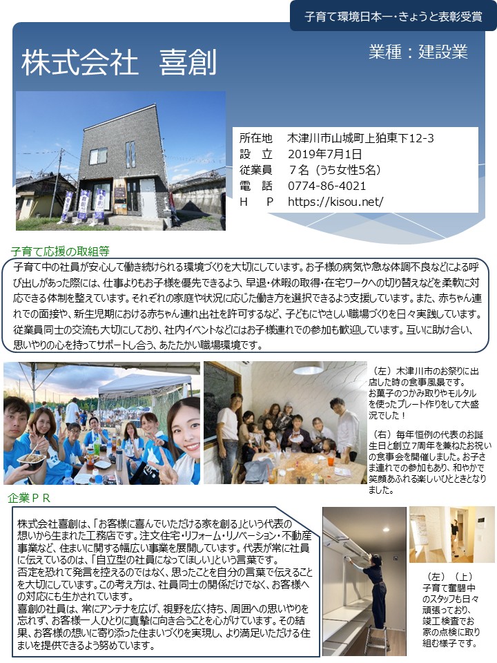 株式会社喜創（木津川市）：建設業